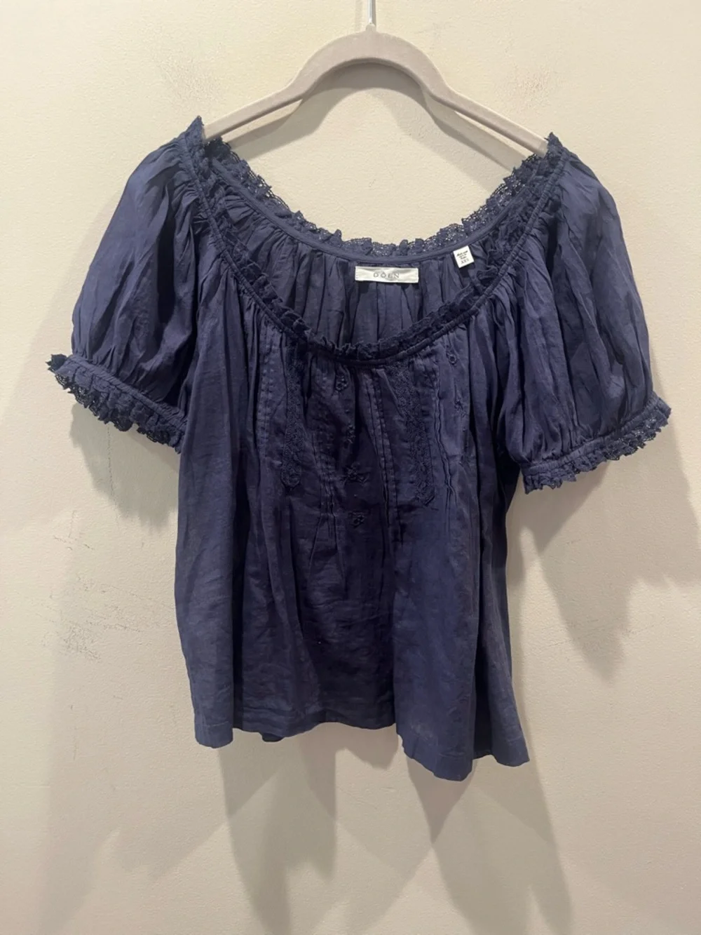 Doen Frederica Floral Embroidered Organic Cotton Voile Top in Blue, XXS - Picture 2 of 6